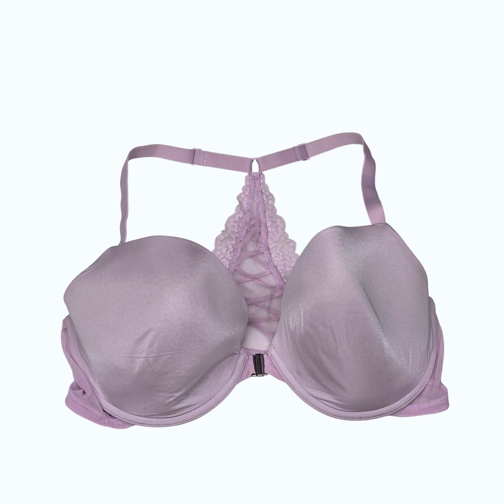 Adore Me Lavender Corset Lace Up Racerback Front Close Bra 38DD Purple Underwire